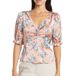 WAYF Pink and‎ blue floral silky blouse size S.